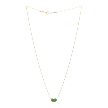 Tiffany 18K Yellow Gold Green Jade 9mm Elsa Peretti Bean Pendant Necklace 3 of 5
