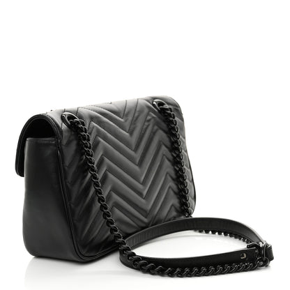 Gucci Calfskin Matelasse Monochrome Small GG Marmont Shoulder Bag Black 3 of 13