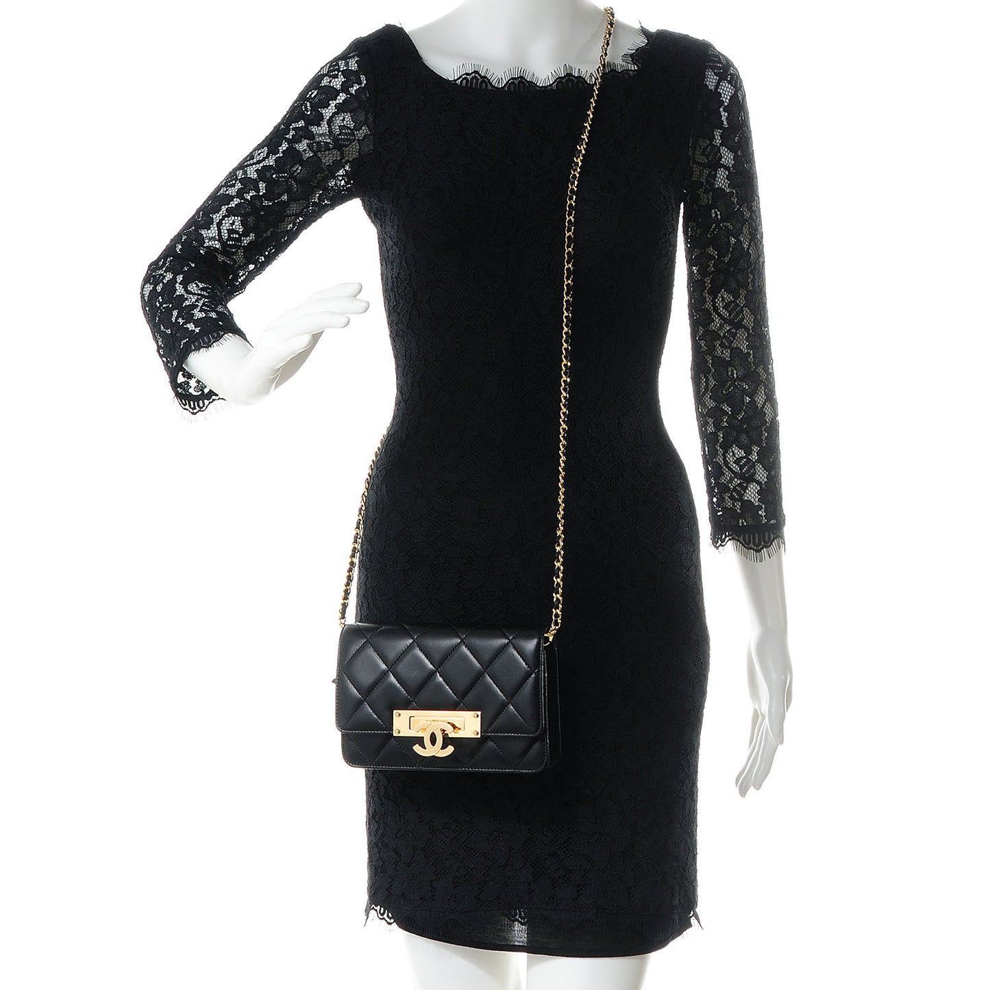 Lambskin Golden Class Wallet on Chain WOC Black
