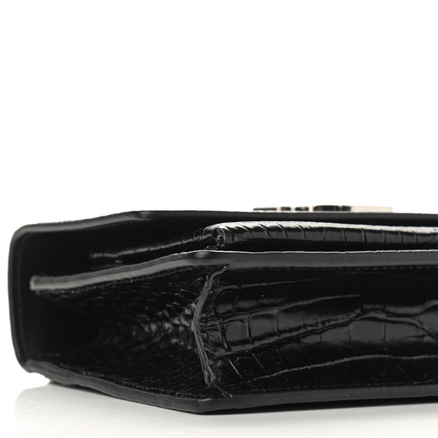 Saint Laurent Calfskin Crocodile Embossed Monogram Sunset Chain Wallet Black 7 of 8