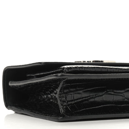 Saint Laurent Calfskin Crocodile Embossed Monogram Sunset Chain Wallet Black 7 of 8