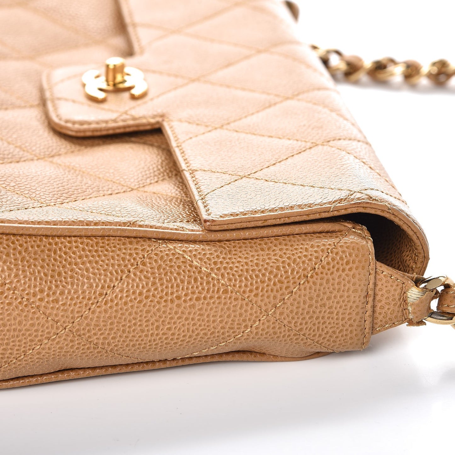 Caviar Quilted Medium Single Flap Beige