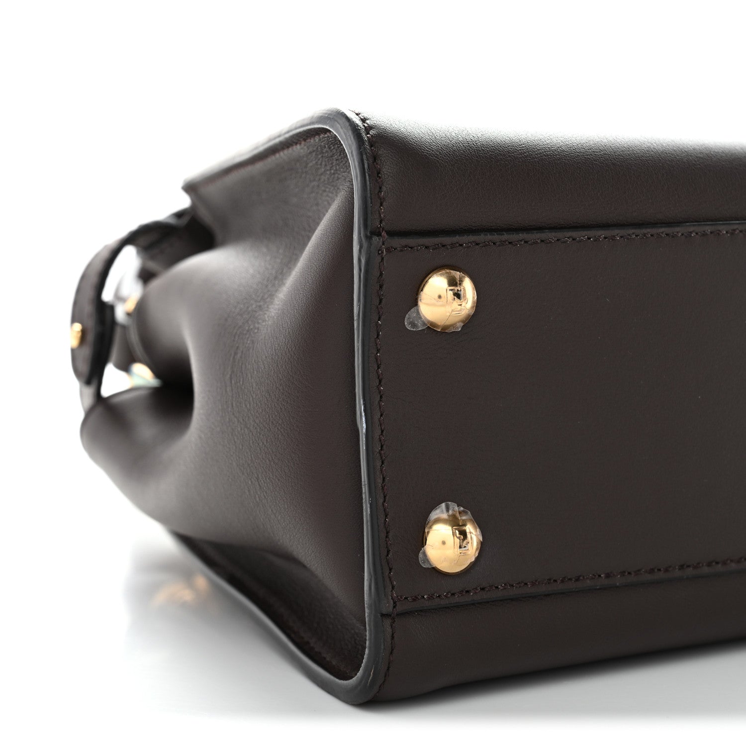 Fendi Vitello Seta Suede FF Mini Peekaboo Iconic Satchel Chocolate Sigaro Marrone 9 of 11