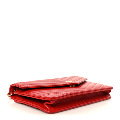 Chanel Goatskin Chevron Quilted Statement Wallet On Chain WOC Red 4 of 12