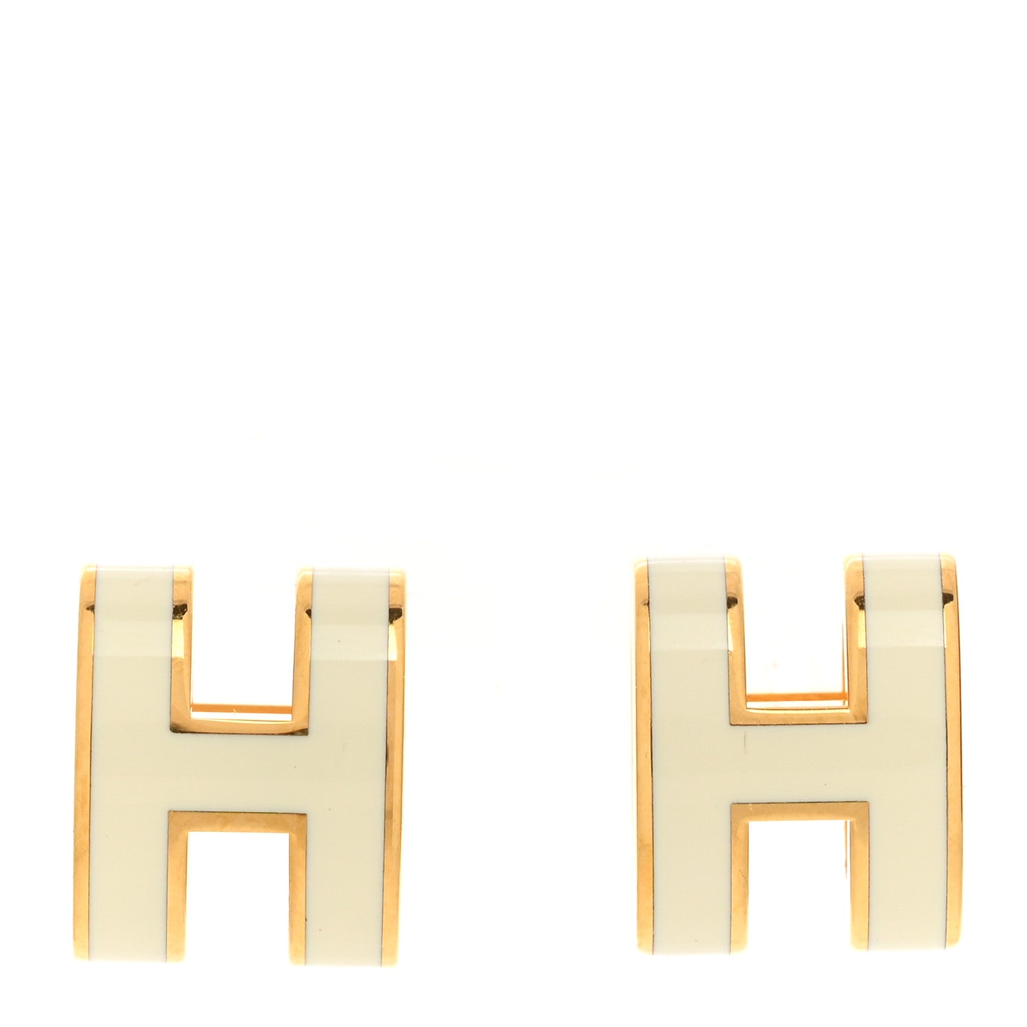 Hermes Gold Lacquered Mini Pop H Earrings White 1 of 6