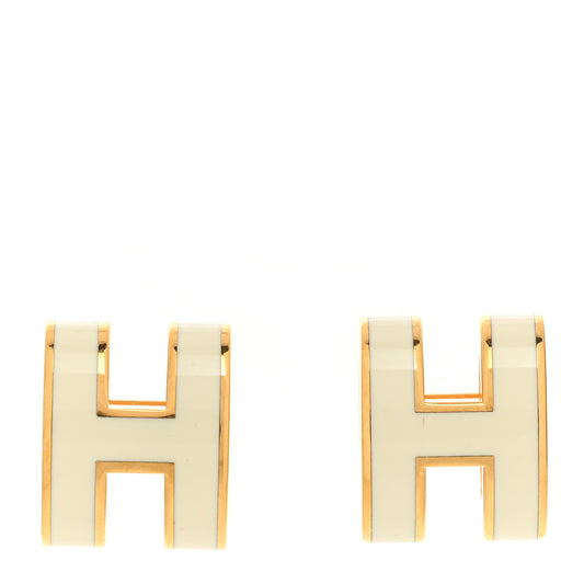Gold Lacquered Mini Pop H Earrings White