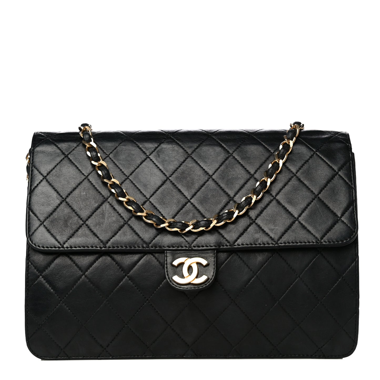 Lambskin Quilted Medium Single Flap Black