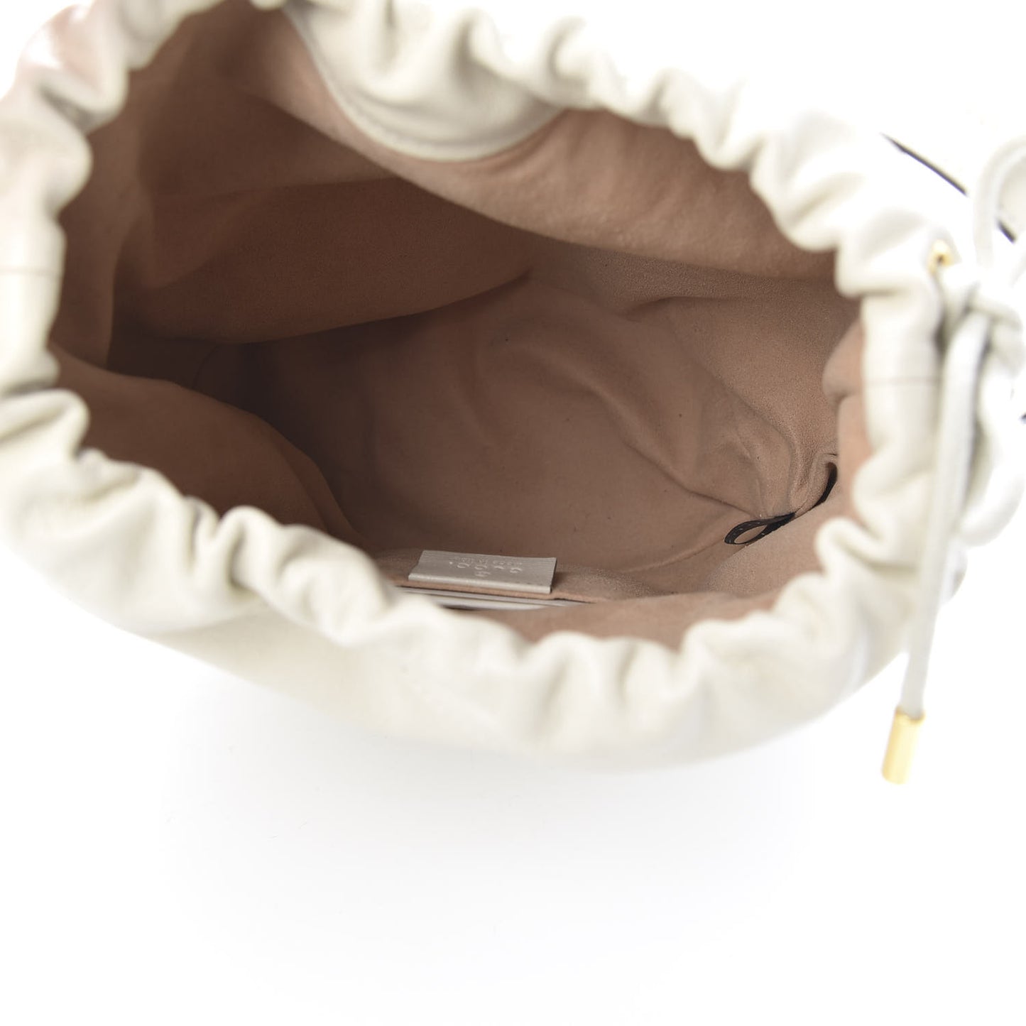 Azalea Sakai Calfskin Horsebit 1955 Drawstring Bucket Bag Mystic White