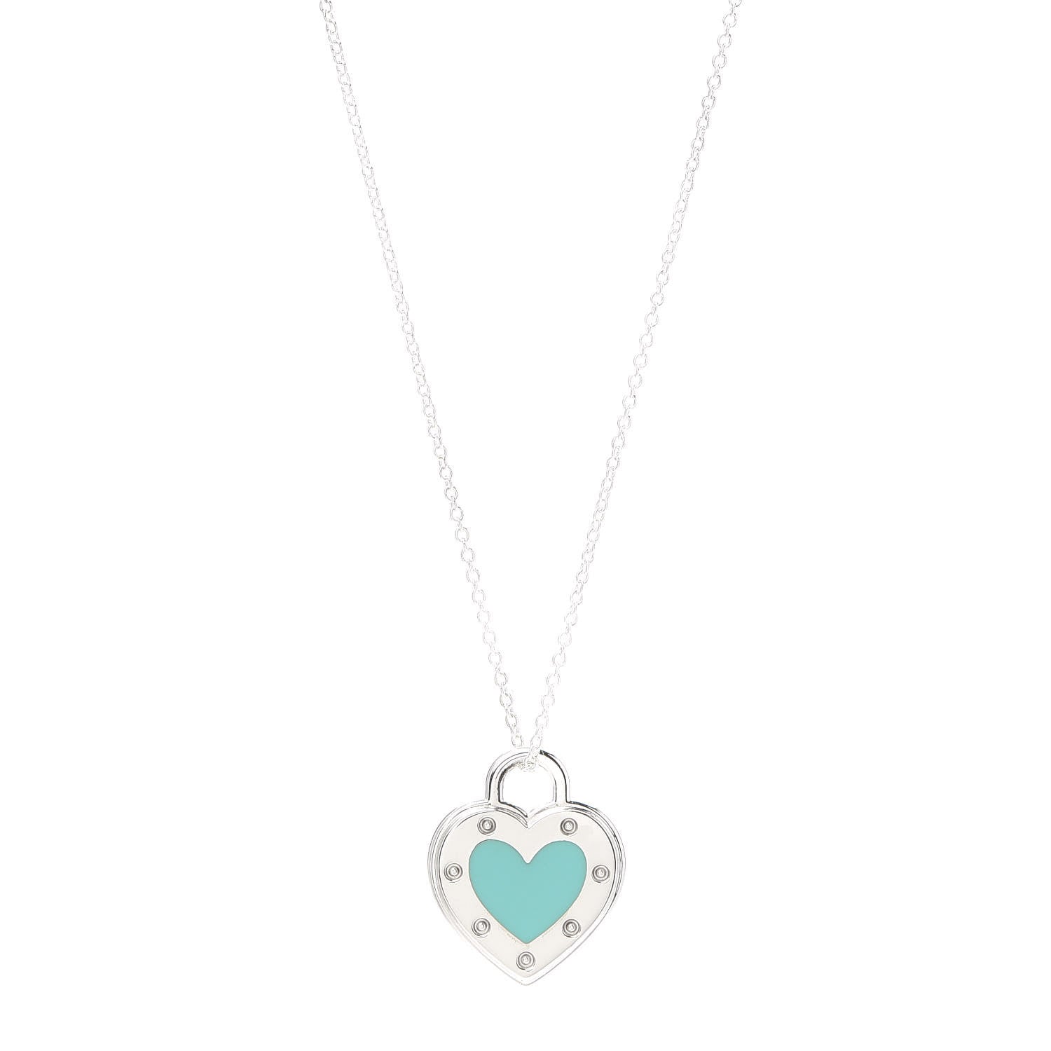 Tiffany Sterling Silver Enamel Return to Tiffany Love Heart Necklace Blue 1 of 6
