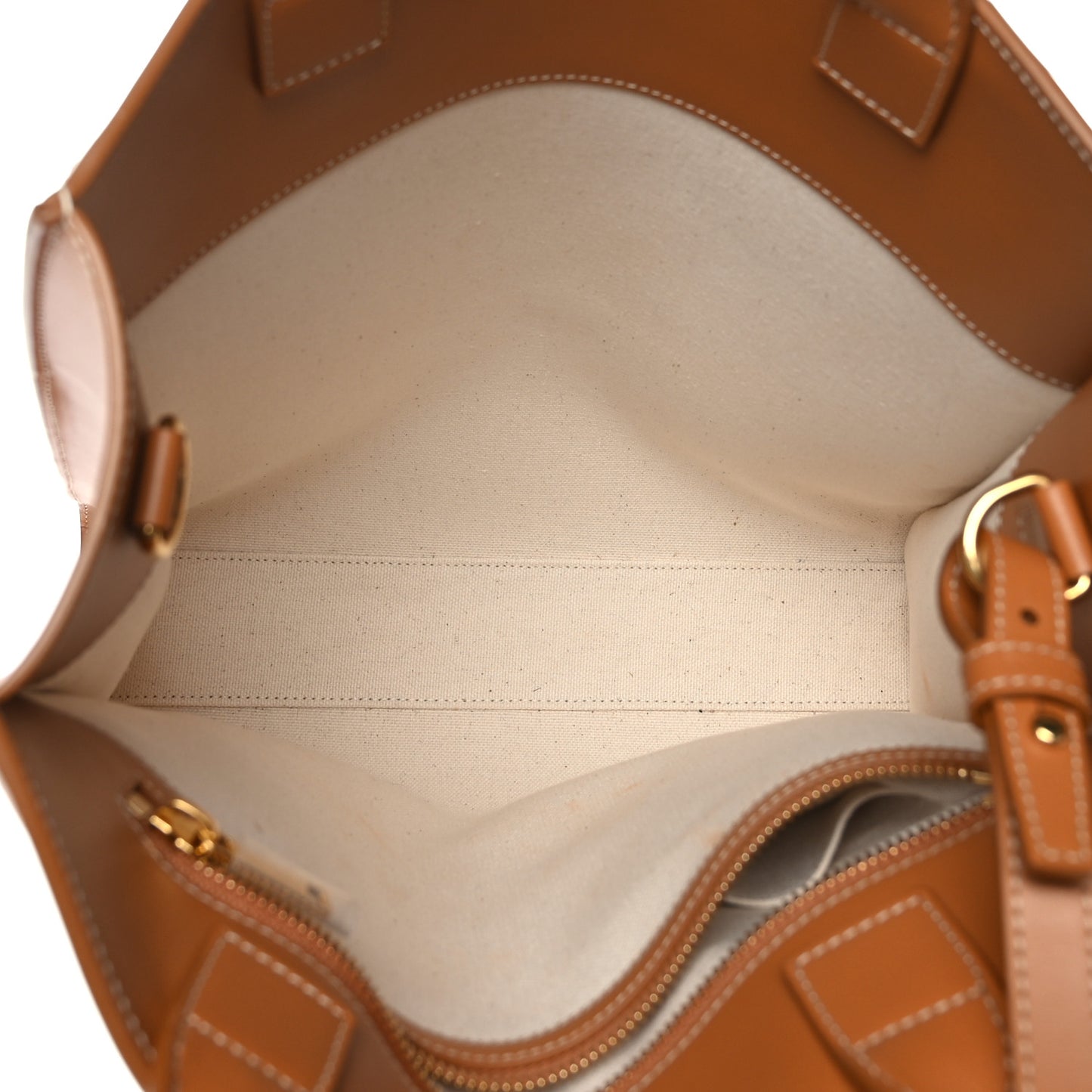 Canvas Calfskin Logo Print Small Vertical Cabas Natural Tan