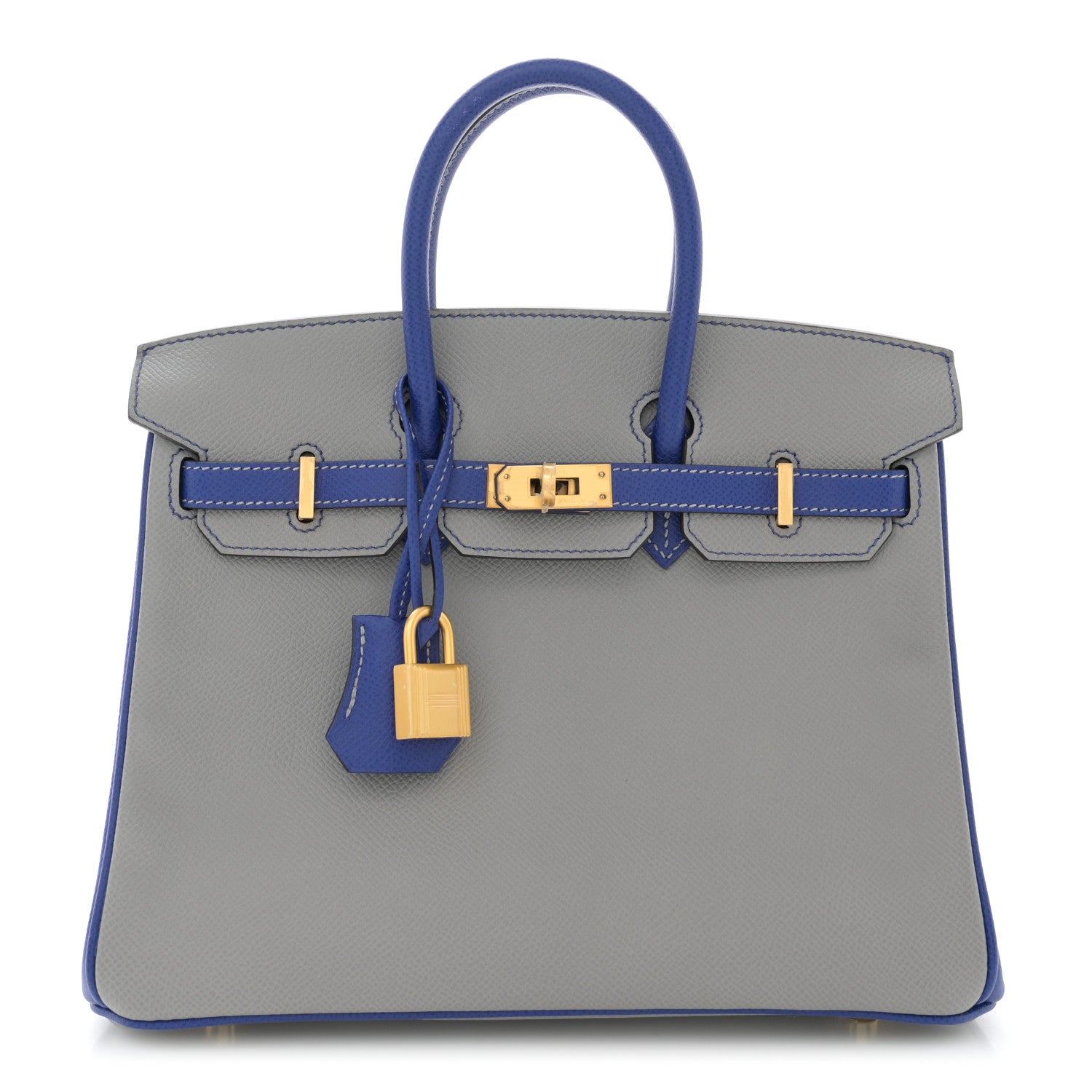 Hermes Epsom Horseshoe Birkin 25 Gris Mouette Bleu Electrique 1 of 10