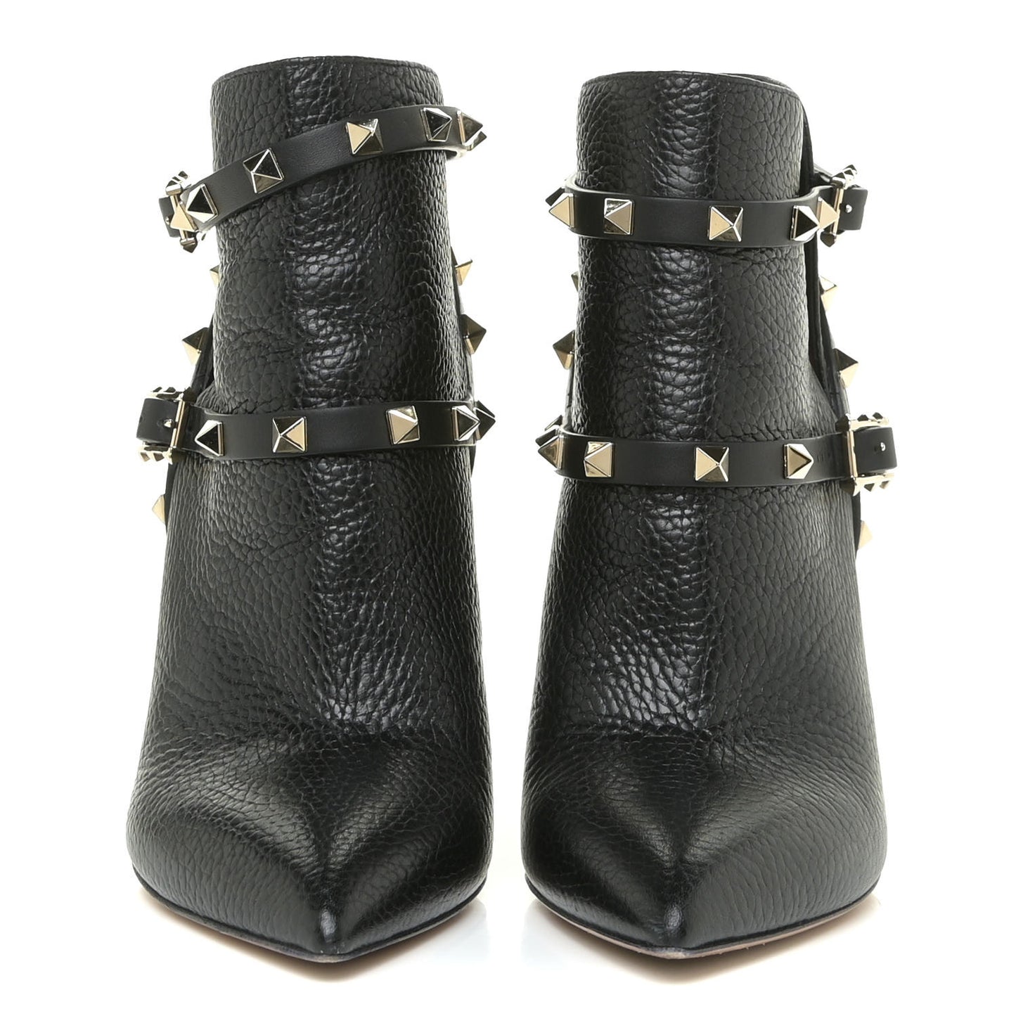 Pebbled Calfskin Rockstud Double Buckle 100mm Ankle Boots 37 Black