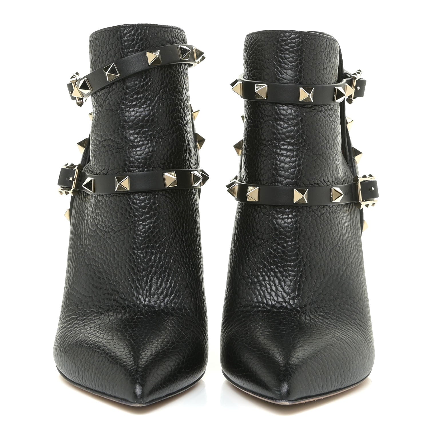 Valentino Garavani Pebbled Calfskin Rockstud Double Buckle 100mm Ankle Boots 37 Black 2 of 12