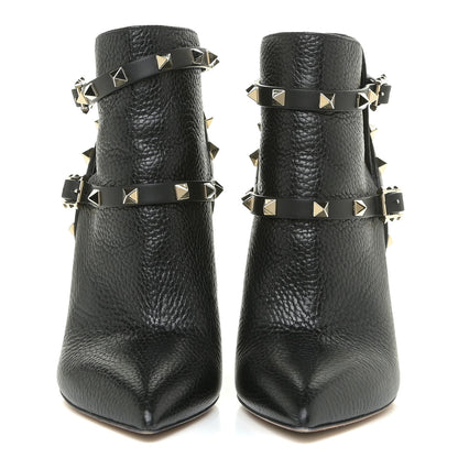 Valentino Garavani Pebbled Calfskin Rockstud Double Buckle 100mm Ankle Boots 37 Black 2 of 12