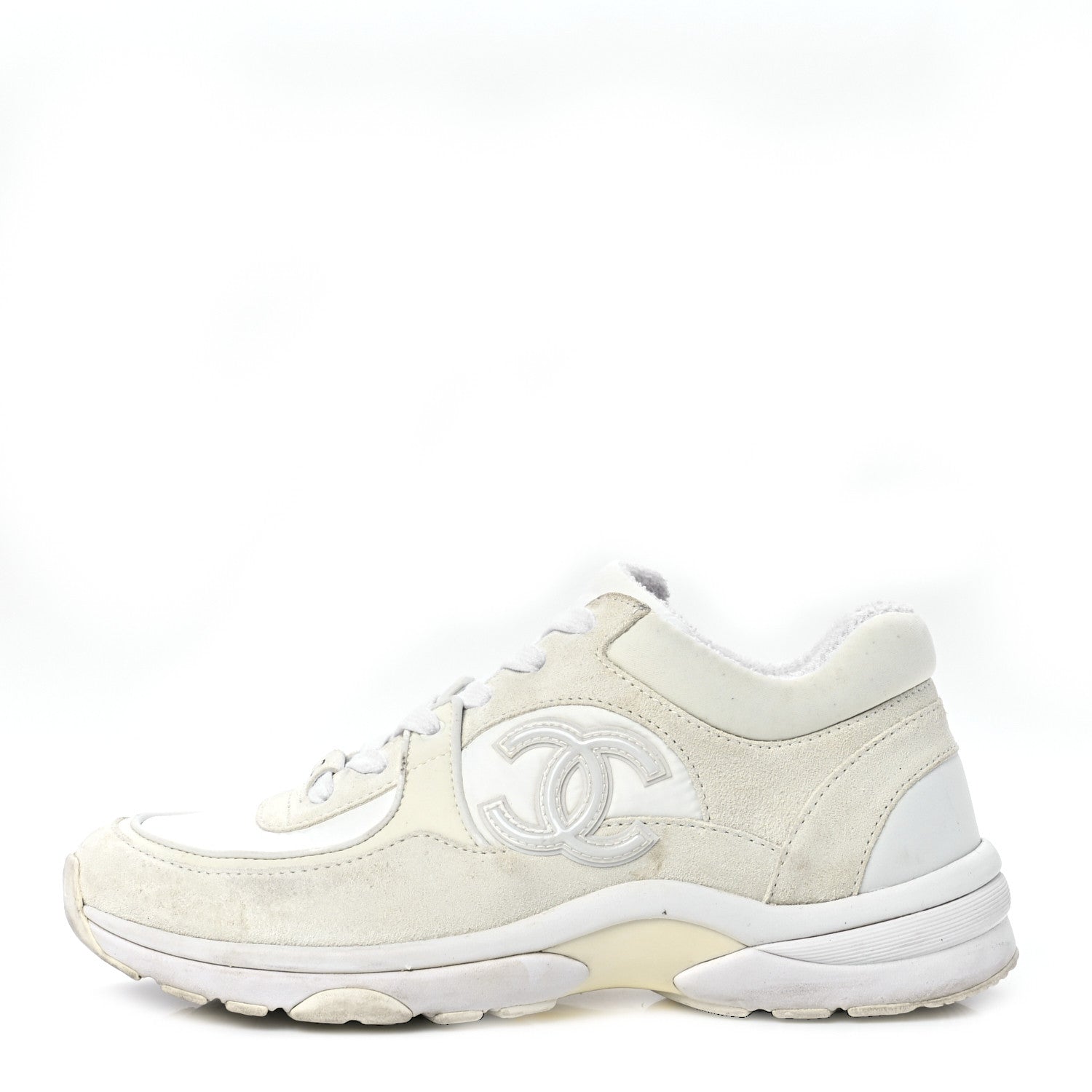 Chanel Suede Calfskin Fabric CC Sneakers 38 White 1 of 11