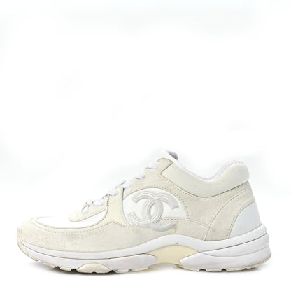 Chanel Suede Calfskin Fabric CC Sneakers 38 White 1 of 11