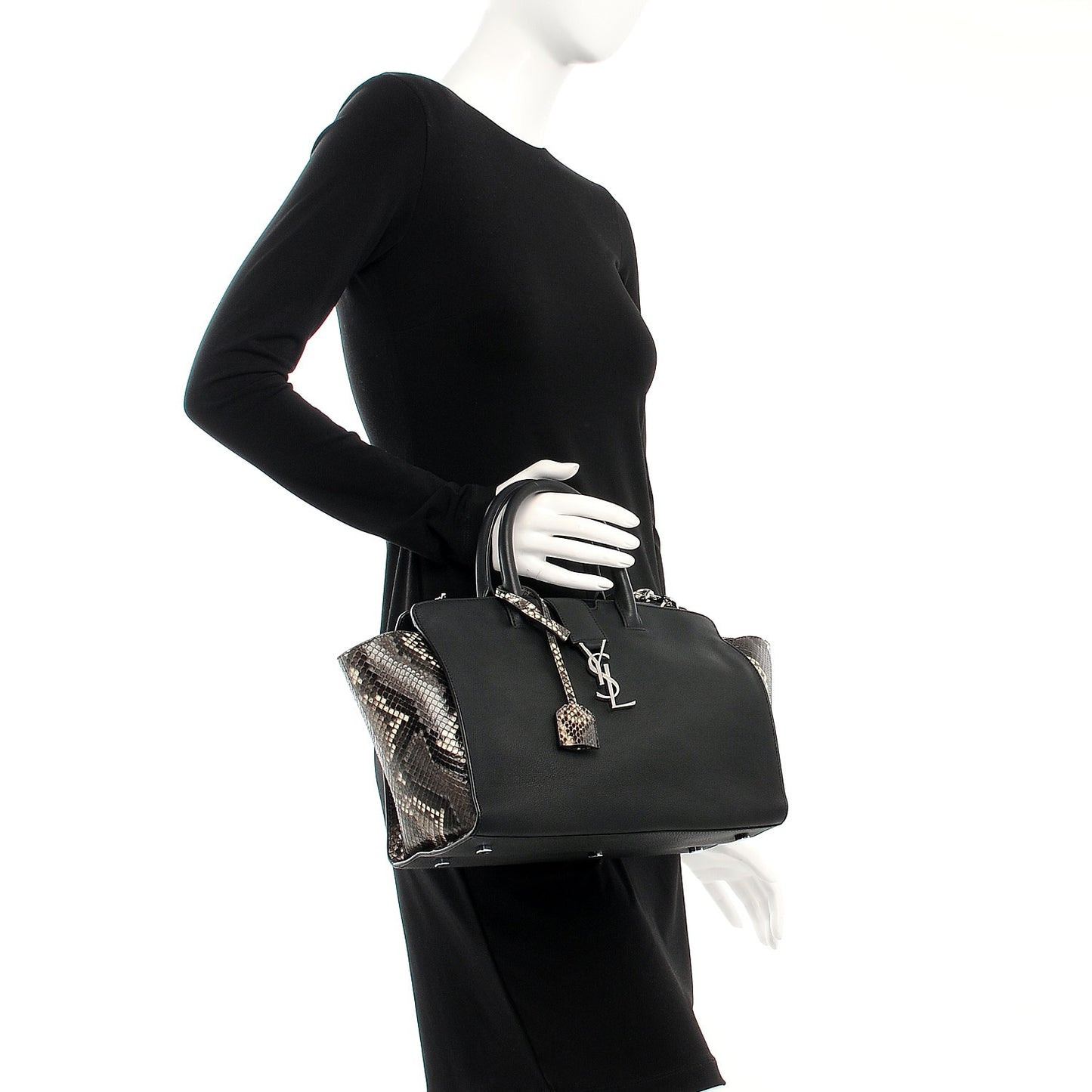 Smooth Calfskin Python Monogram Downtown Cabas Black Grey
