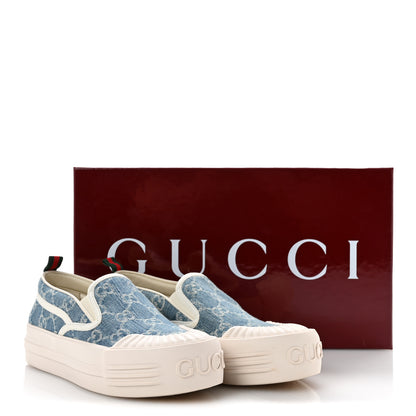 Gucci GG Denim Monogram Womens Slip On Sneakers 37 Light Blue Royale 10 of 10
