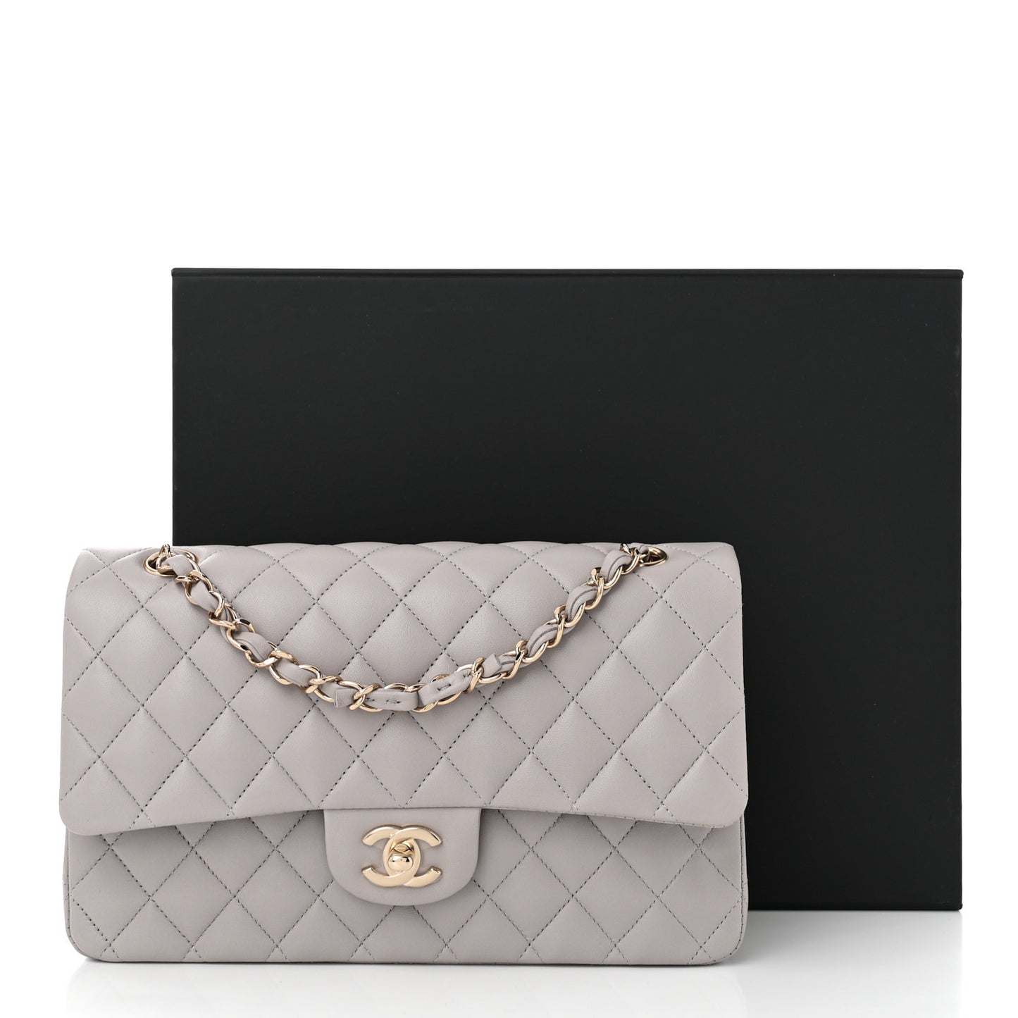 Lambskin Quilted Medium Double Flap Grey