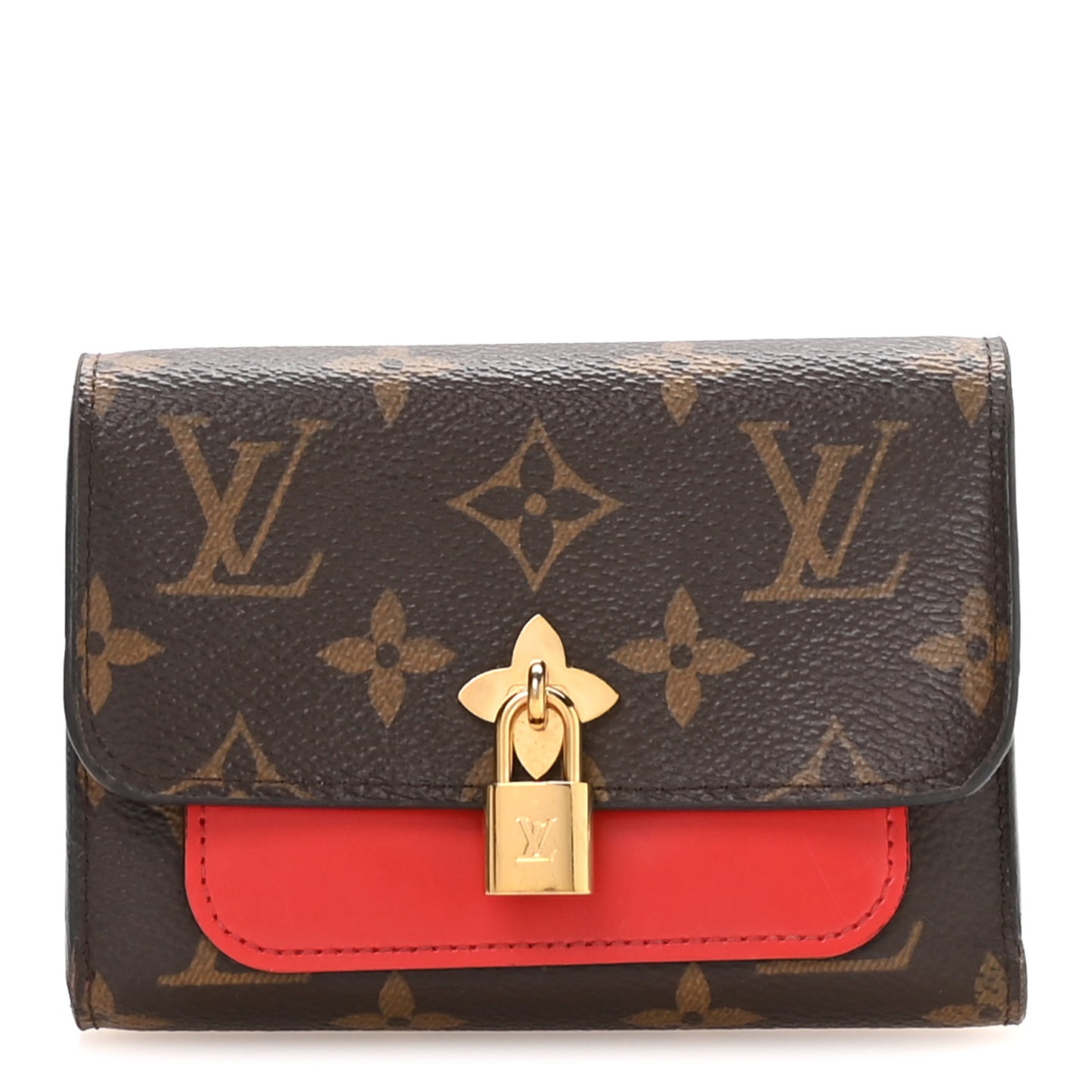Monogram Flower Lock Compact Wallet Coquelicot