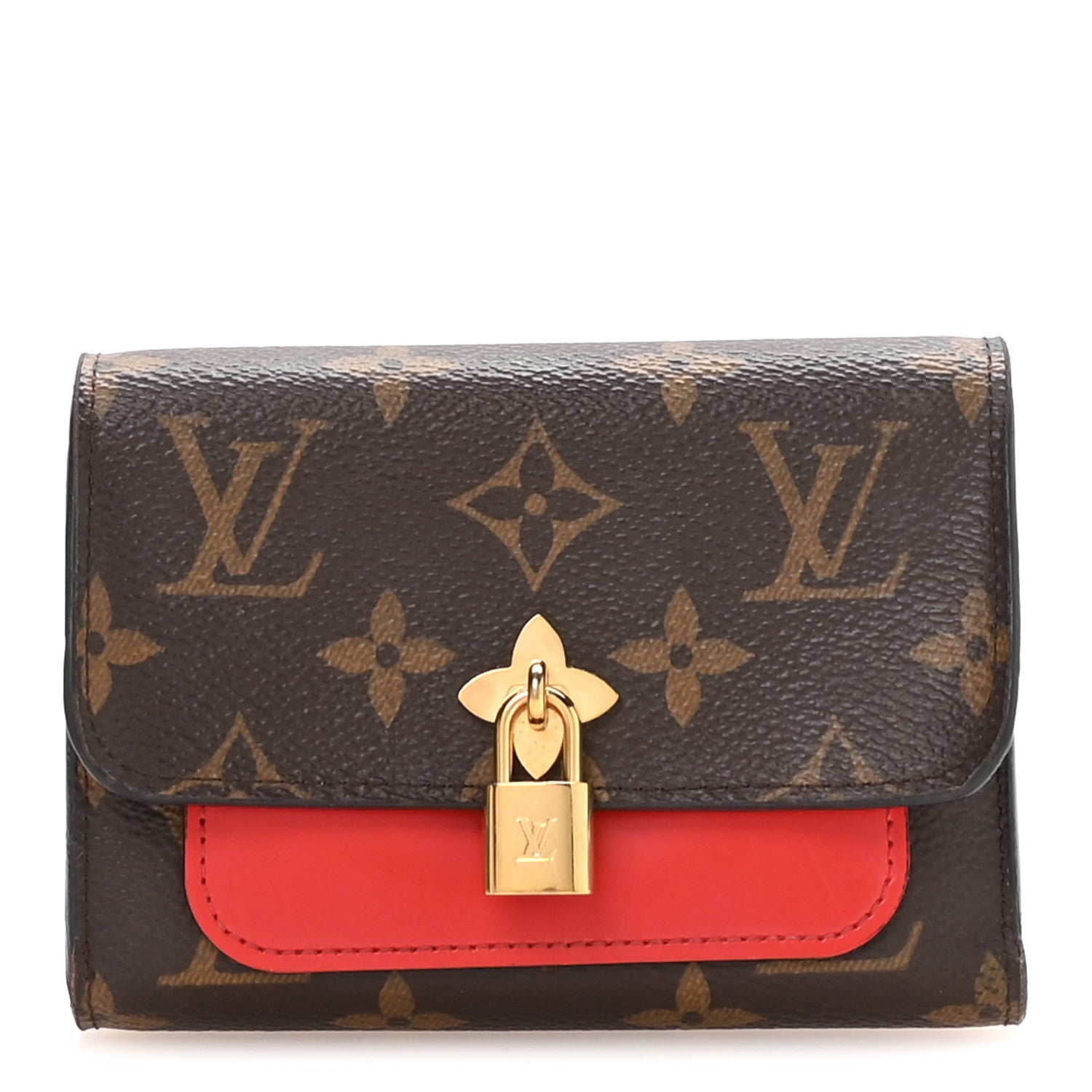 Louis Vuitton Monogram Flower Lock Compact Wallet Coquelicot 1 of 8