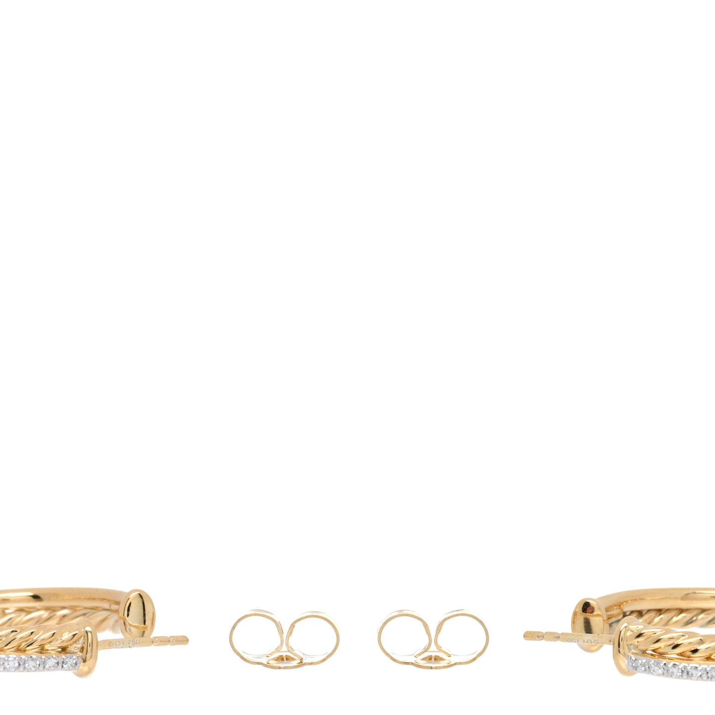 18K Yellow Gold Diamond Crossover Medium Hoop Earrings