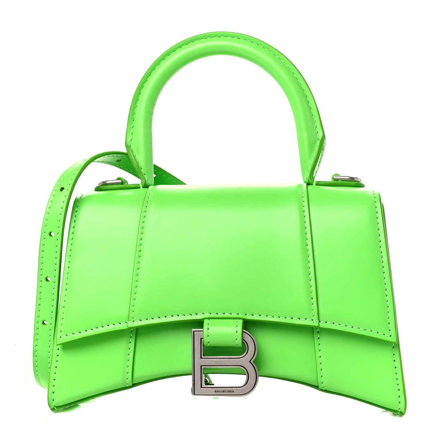 Balenciaga Shiny Box Calfskin Hourglass Top Handle Bag XS Acid Green 1 of 11