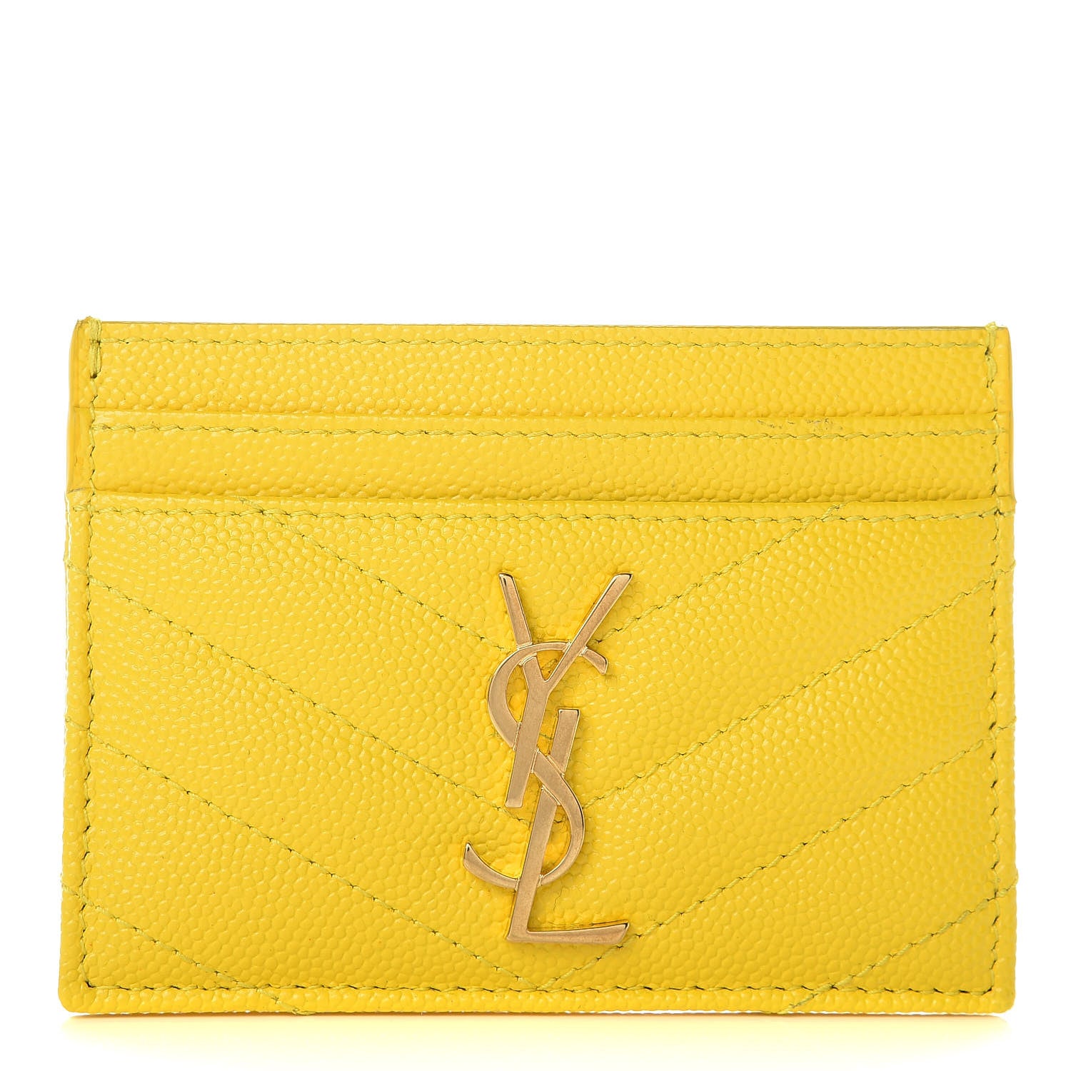 Saint Laurent Grain De Poudre Matelasse Chevron Monogram Credit Card Case Mimosa 1 of 10