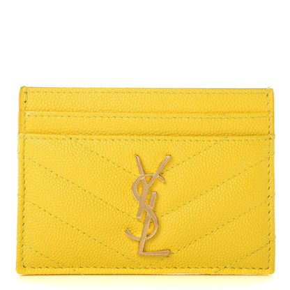 Saint Laurent Grain De Poudre Matelasse Chevron Monogram Credit Card Case Mimosa 1 of 10
