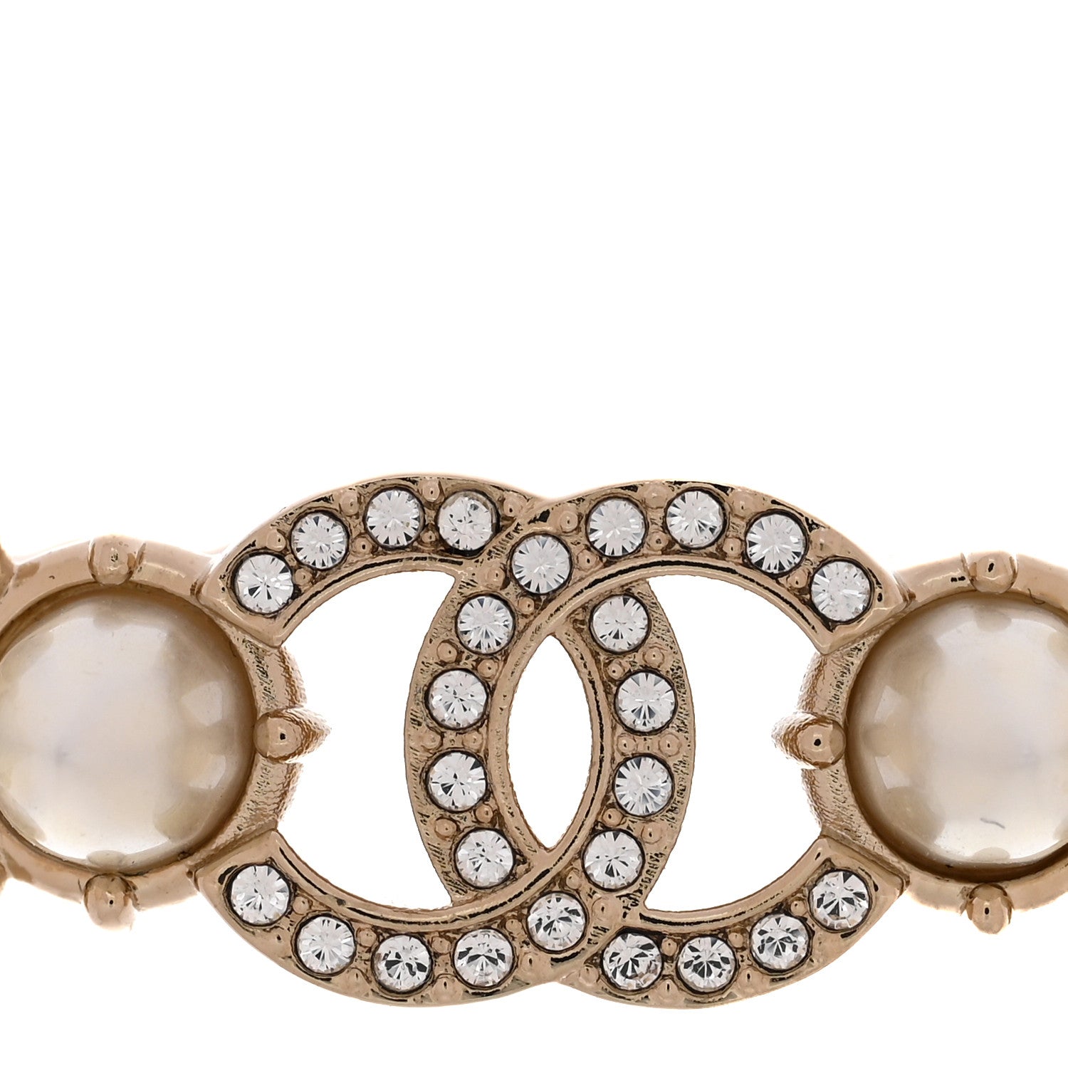 Chanel Strass Crystal Studded Pearl CC Choker Necklace Gold Pearly White 4 of 6