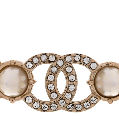 Chanel Strass Crystal Studded Pearl CC Choker Necklace Gold Pearly White 4 of 6