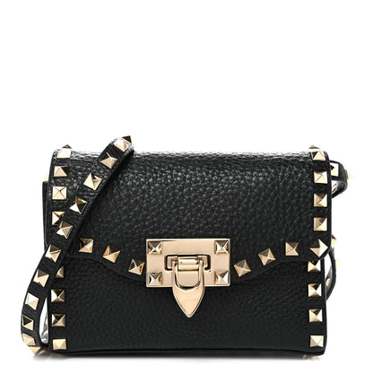 Valentino Garavani Pebbled Calfskin Rockstud Flip Lock Crossbody Bag Black 1 of 9