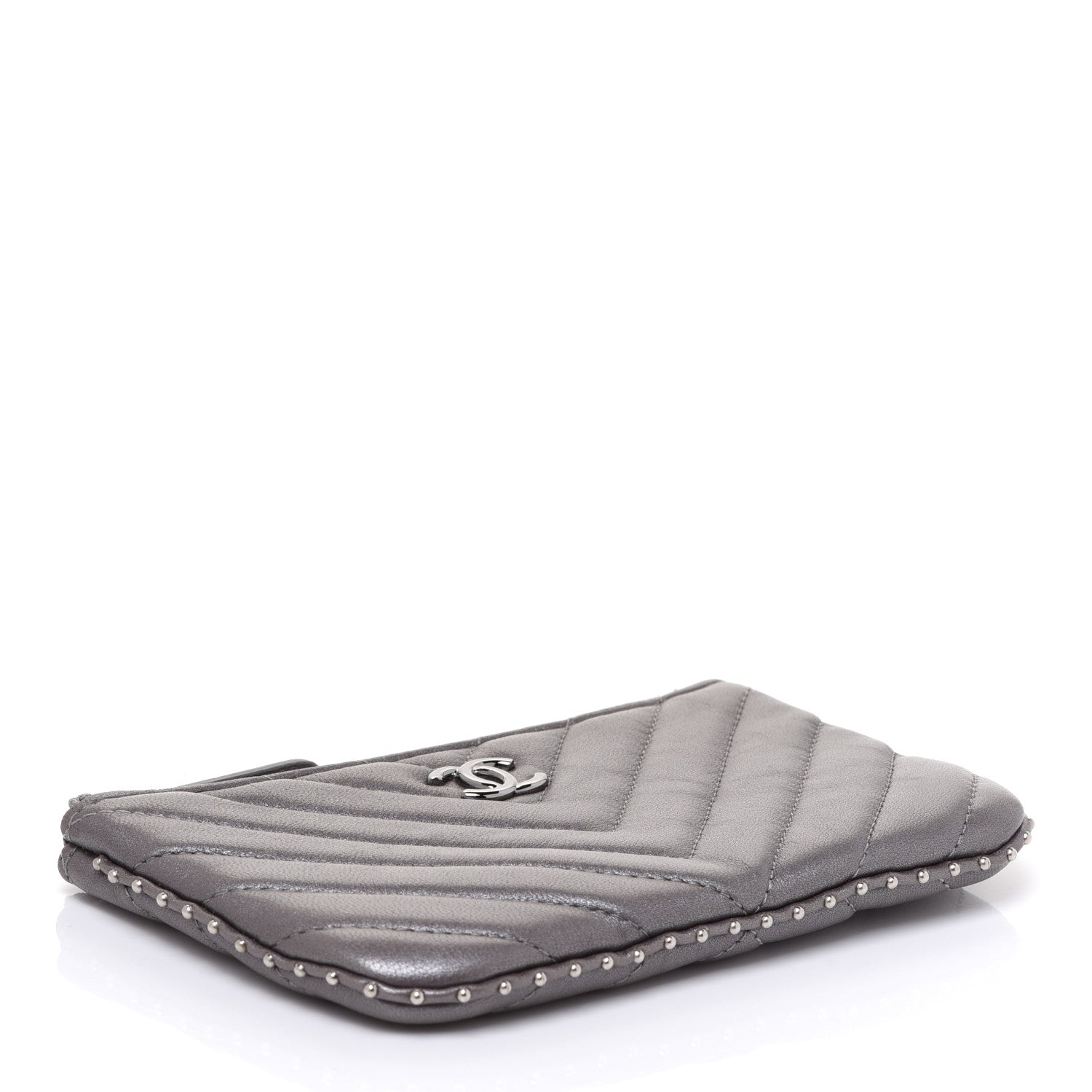 Chanel Lambskin Chevron Quilted Studded Small Cosmetic Case Grey 4 of 7