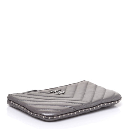 Chanel Lambskin Chevron Quilted Studded Small Cosmetic Case Grey 4 of 7