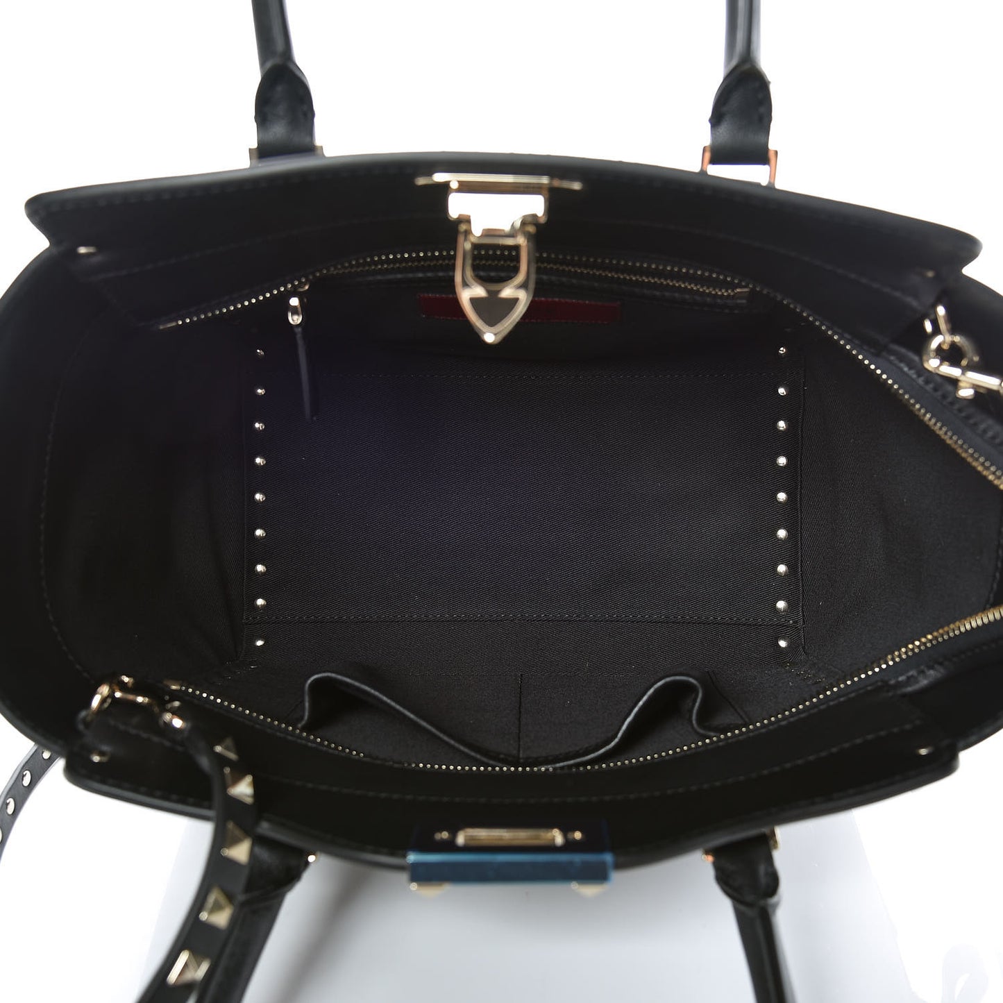 Vitello Small Rockstud Double Handle Tote Black