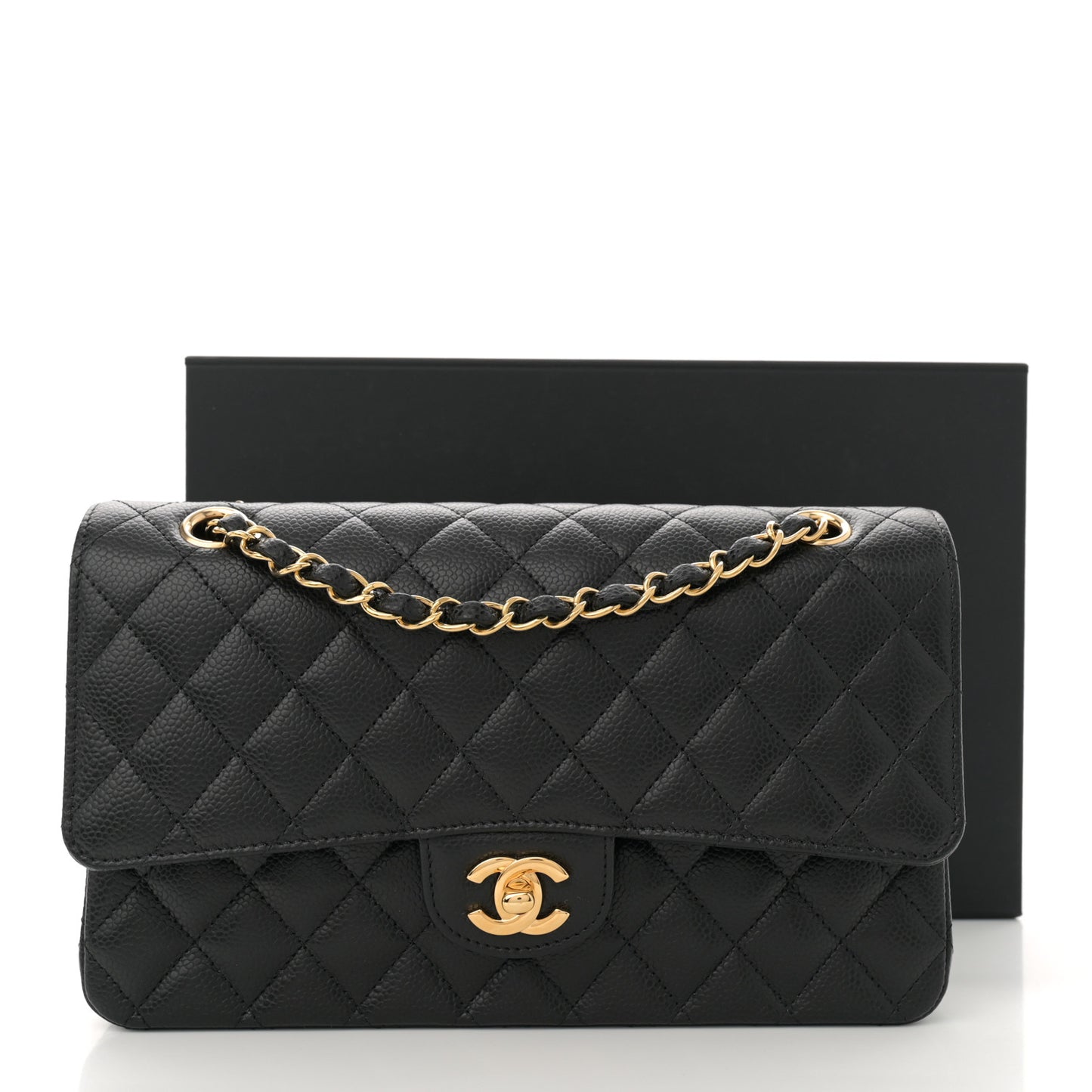 Caviar Quilted Medium Double Flap Black
