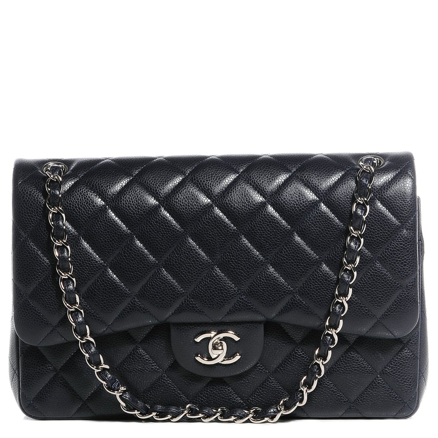 Caviar Quilted Jumbo Double Flap Navy Blue
