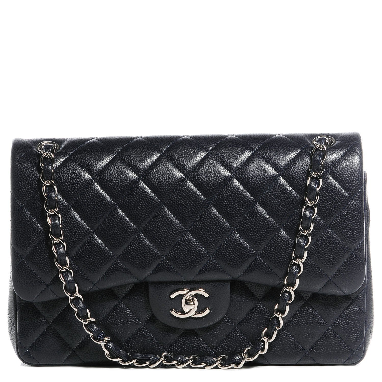 Chanel Caviar Quilted Jumbo Double Flap Navy Blue 1 of 9