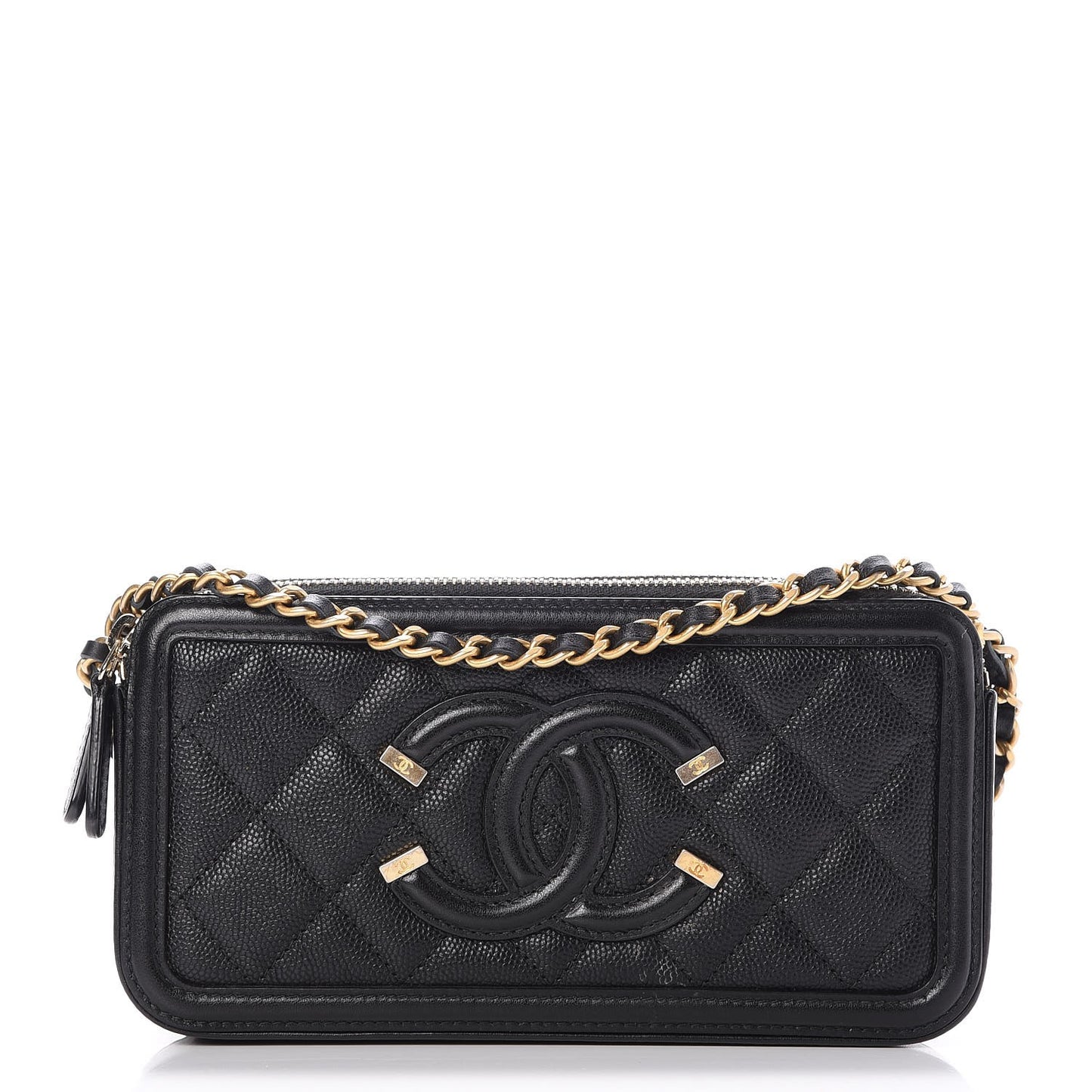 Caviar Quilted CC Filigree Clutch With Chain Black