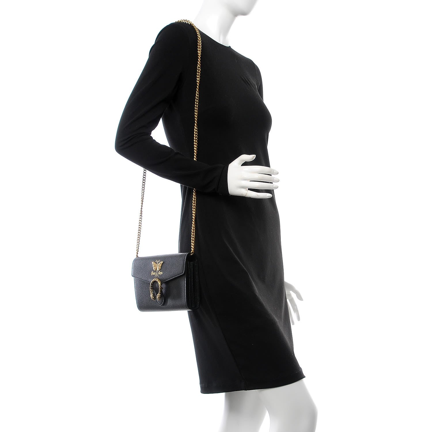 Gucci Calfskin Garden Dionysus Chain Wallet Black 2 of 7