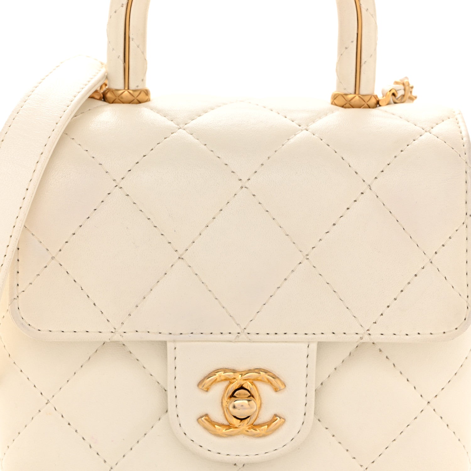 Chanel Lambskin Handle Crush Top Handle Flap Bag White 8 of 13