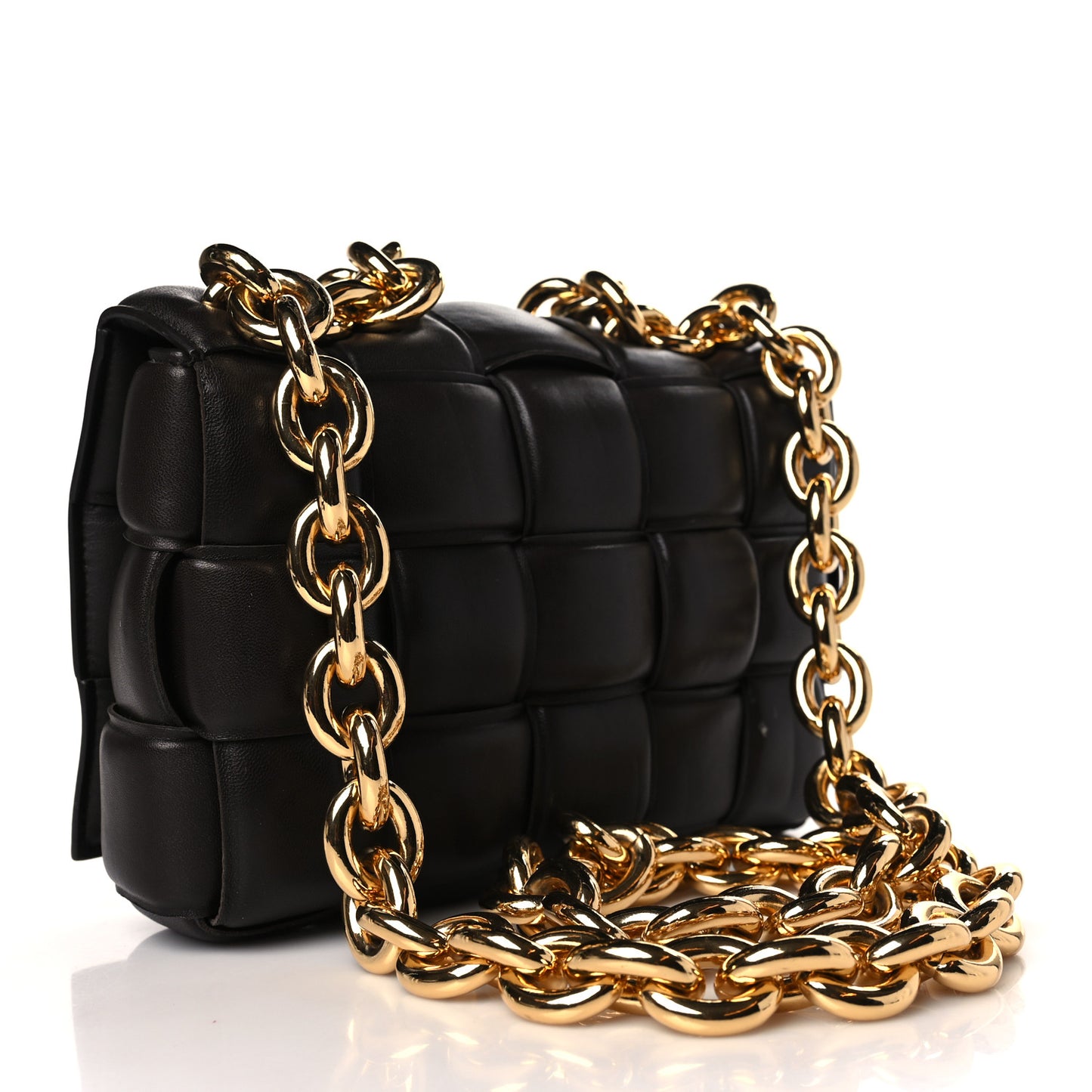 Lambskin Maxi Intreccio Padded Chain Cassette Crossbody Bag Black