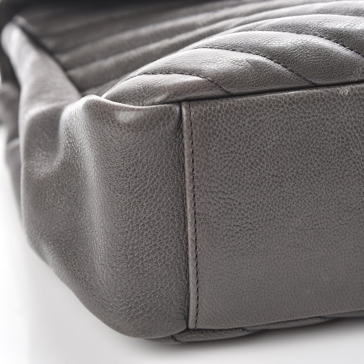Sheepskin Matelasse Chevron Monogram Large College Satchel Dark Anthracite