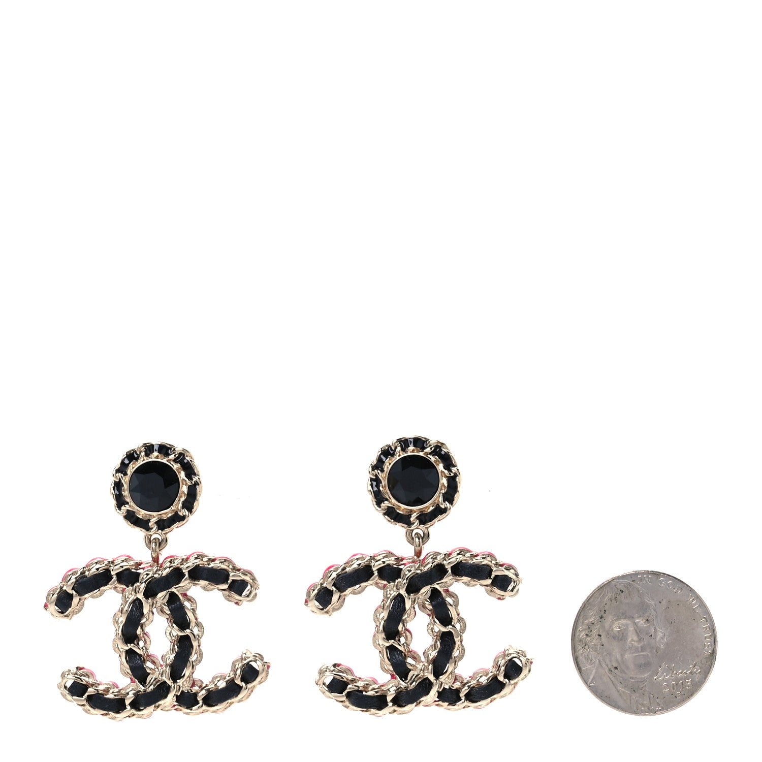 Chanel Metal Lambskin CC Chain Drop Earrings Black Gold Pink 2 of 5