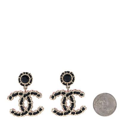 Chanel Metal Lambskin CC Chain Drop Earrings Black Gold Pink 2 of 5
