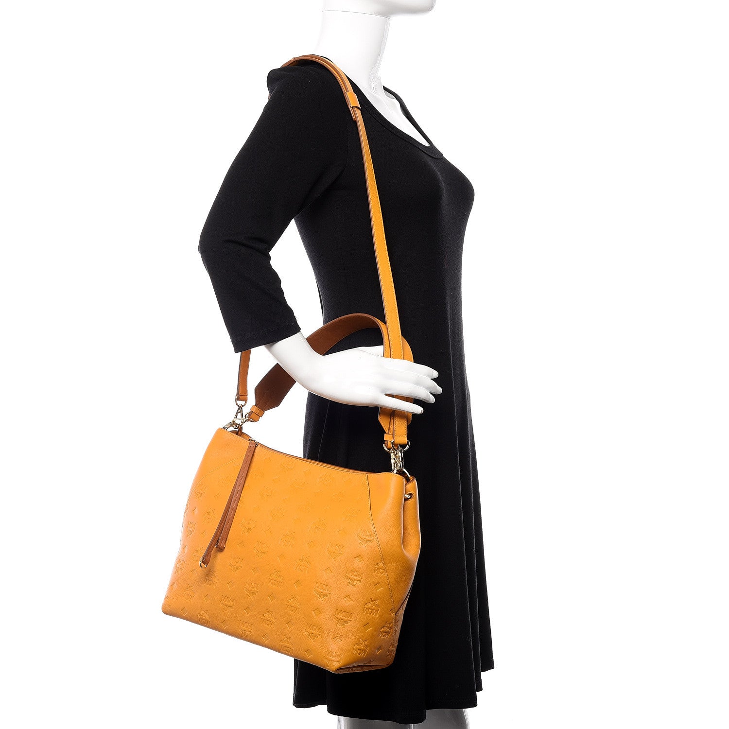 MCM Calfskin Ottomar Monogram Medium Klara Hobo Golden Mango 2 of 10