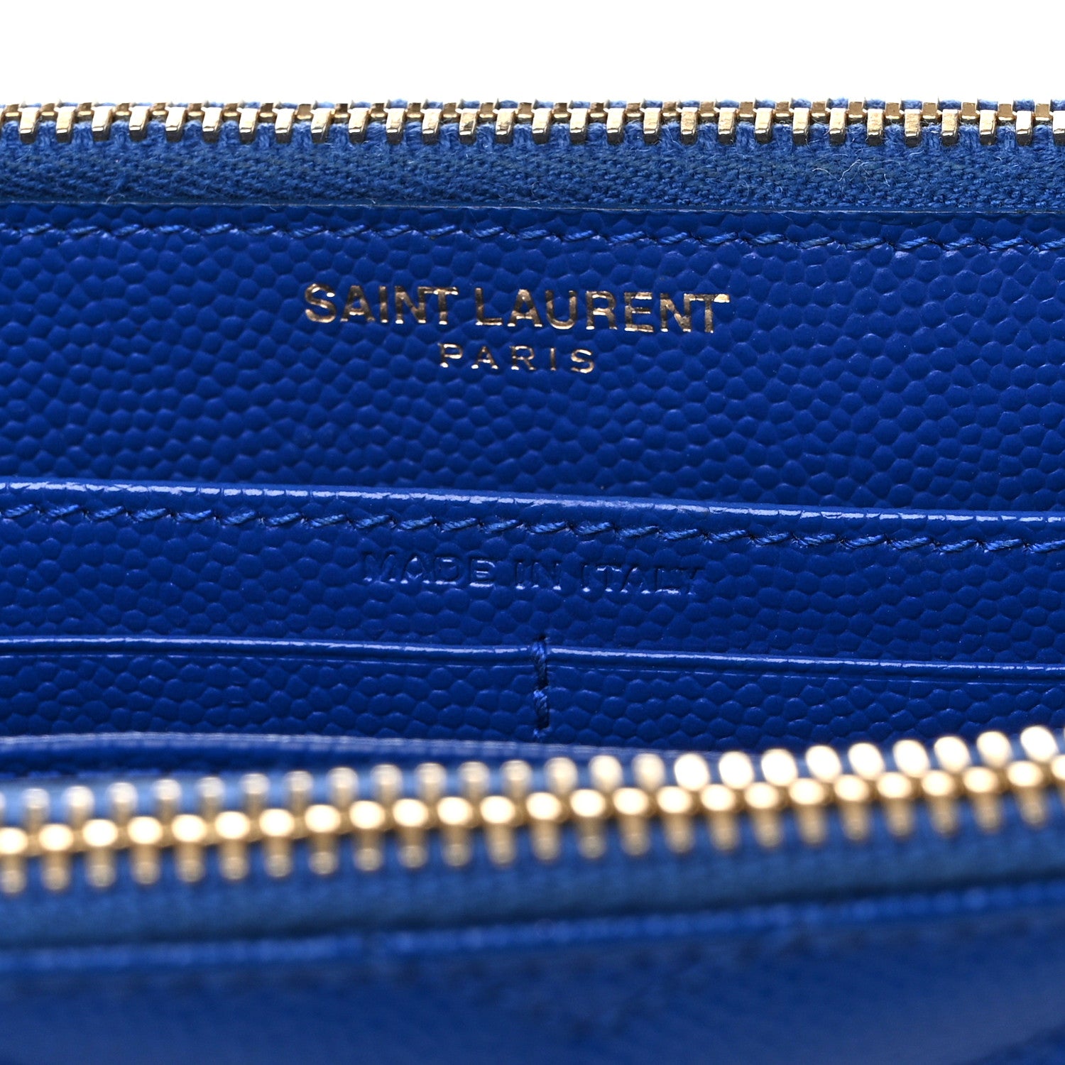 Saint Laurent Grain De Poudre Matelasse Chevron Monogram Double Zip Wallet Blue Majorelle 6 of 7