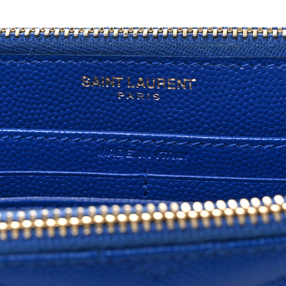 Saint Laurent Grain De Poudre Matelasse Chevron Monogram Double Zip Wallet Blue Majorelle 6 of 7