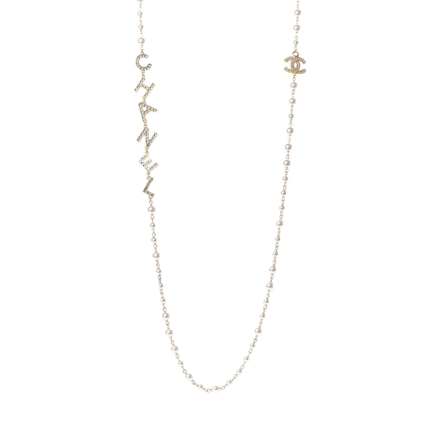 Chanel Pearl Crystal 90's Icon CC Necklace Gold 1 of 8