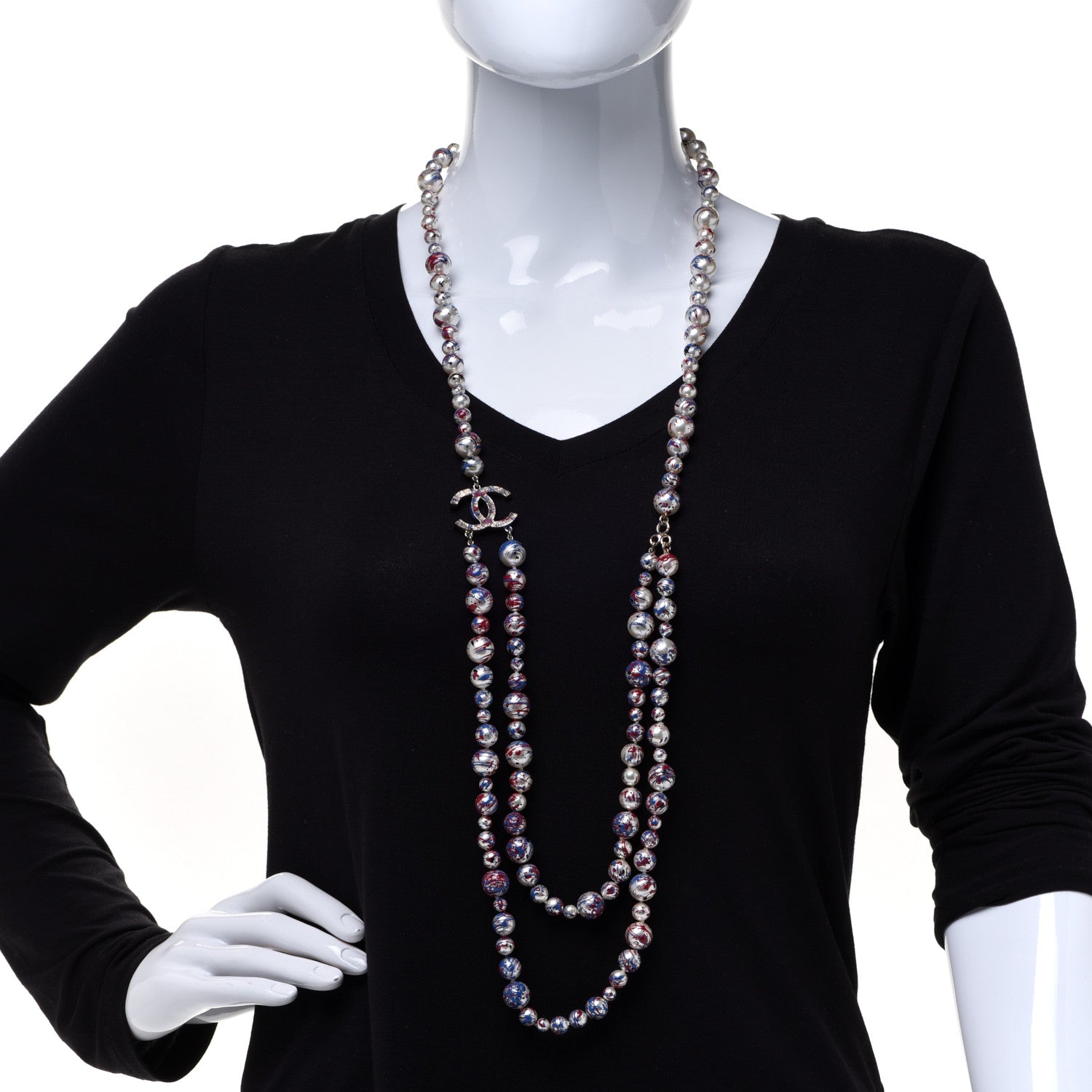 Chanel Pearl CC Graffiti Long Necklace Red White Blue Gold 2 of 6